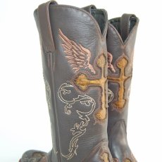 画像5: 【23.5】 本牛革クロスインレイ刺繍ウエスタンブーツ  商品番号 JV00206-235 (5)